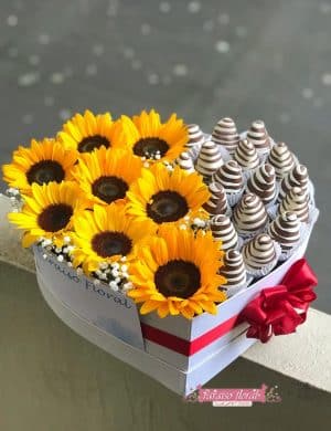 Caja girasoles y fresas